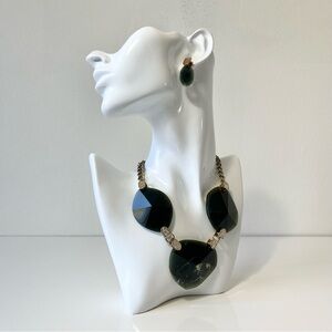 Jade, Gold & Rhinestone Necklace & Earrings Set